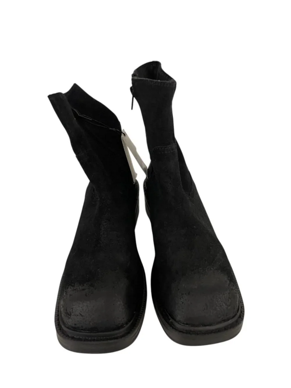 Zara Women Suede Leather Ankle Boots EU 38 US 7.5 Black Square Toe 1107/610 NWOB